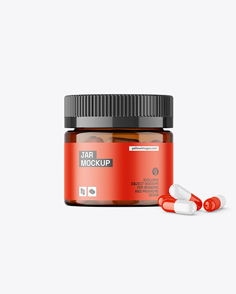 Amber Jar with Capsules Mockup