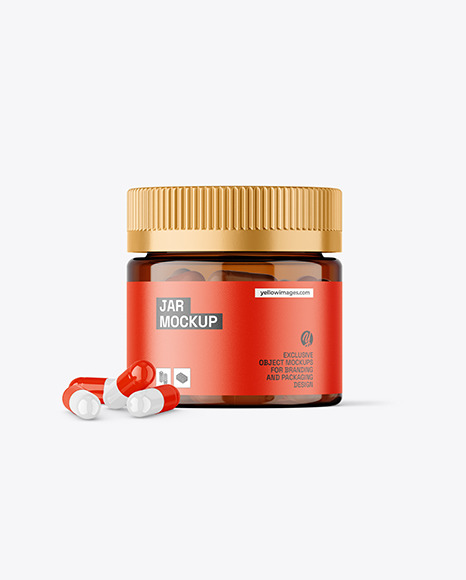 Amber Jar with Capsules Mockup