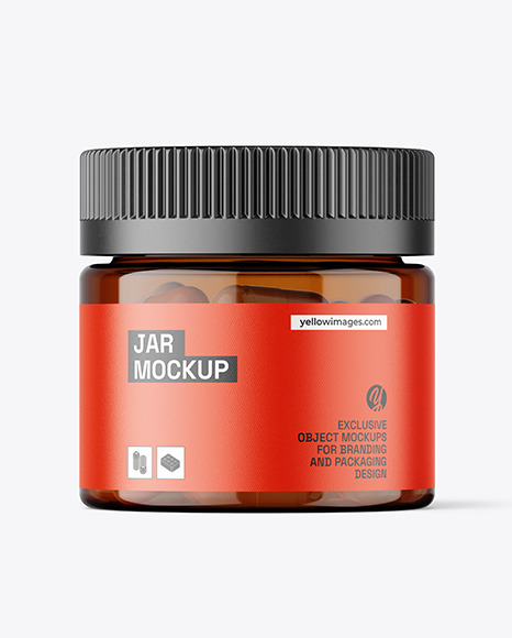 Amber Jar with Capsules Mockup