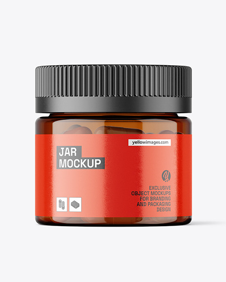Amber Jar with Capsules Mockup