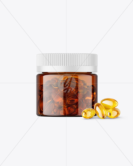 Amber Jar with Fish Oil Mockup