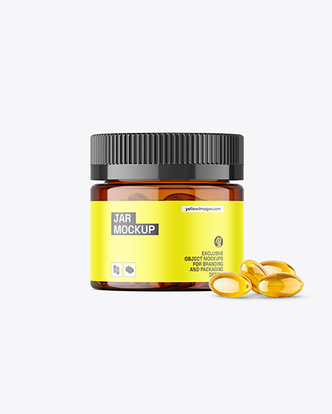 Amber Jar with Fish Oil Mockup