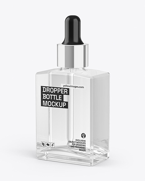 Clear Glass Square Dropper Bottle Mockup