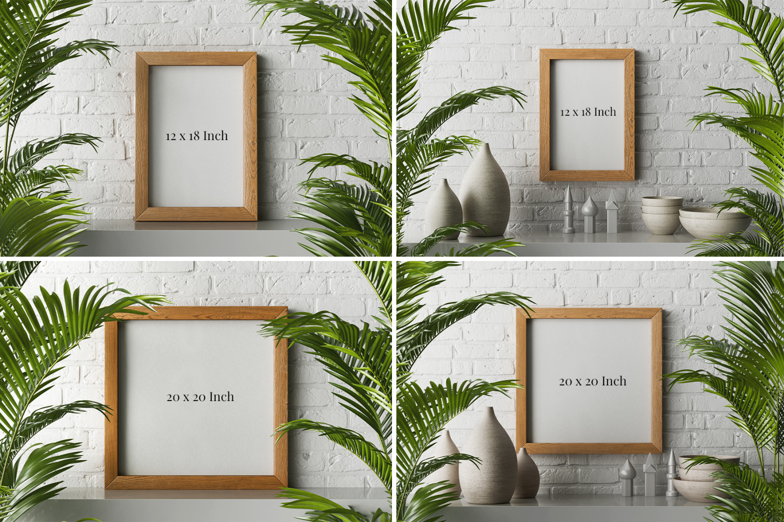 Wooden Frame Poster Mockup Set with 4 Size Variant