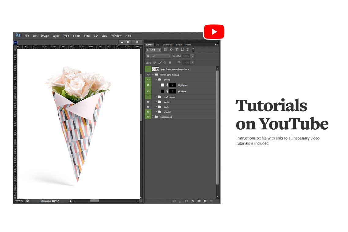 Flowers Packaging Cone Mockups Flowers Packaging Cone Mockups