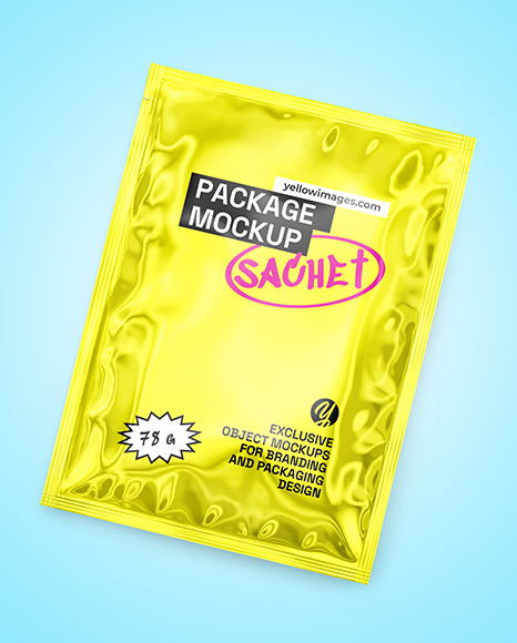 Glossy Metallic Sachet Mockup