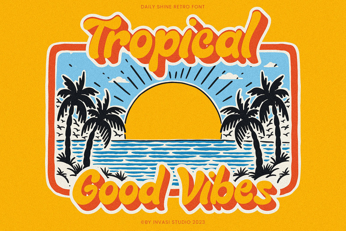 Daily Shine - Groovy Retro Font on Yellow Images Creative Store - 130124