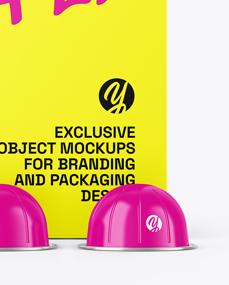 Box W/ Glossy Coffee Capsules Mockup
