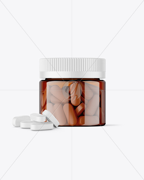 Amber Jar with Pills Mockup Amber Jar with Pills Mockup