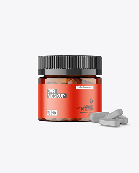 Amber Jar with Pills Mockup Amber Jar with Pills Mockup