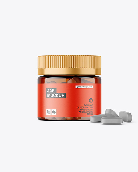 Amber Jar with Pills Mockup Amber Jar with Pills Mockup