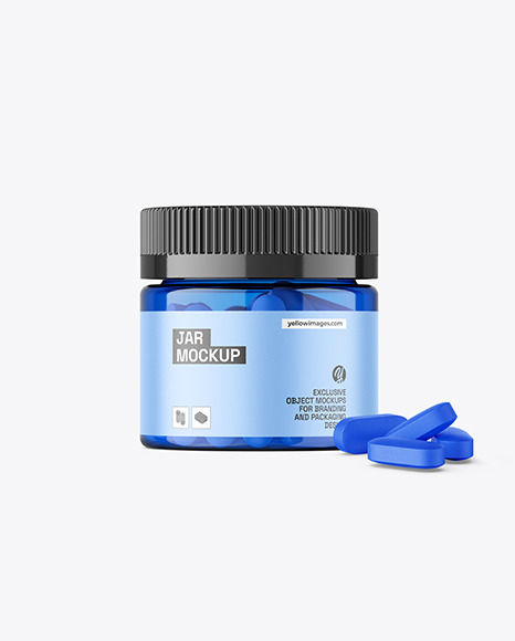 Blue Jar with Pills Mockup