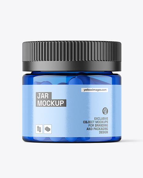 Blue Jar with Pills Mockup