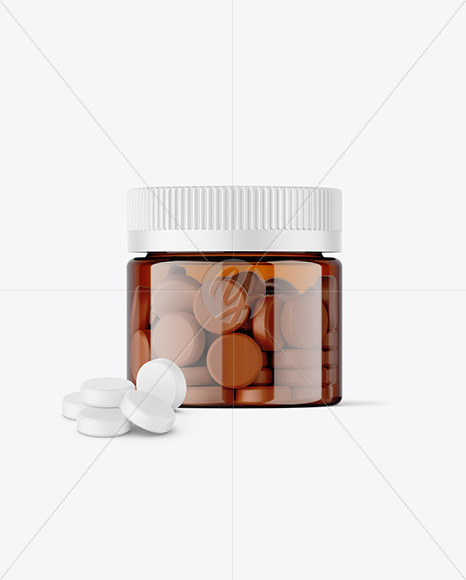 Amber Jar with Tablets Mockup