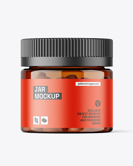 Amber Jar with Tablets Mockup