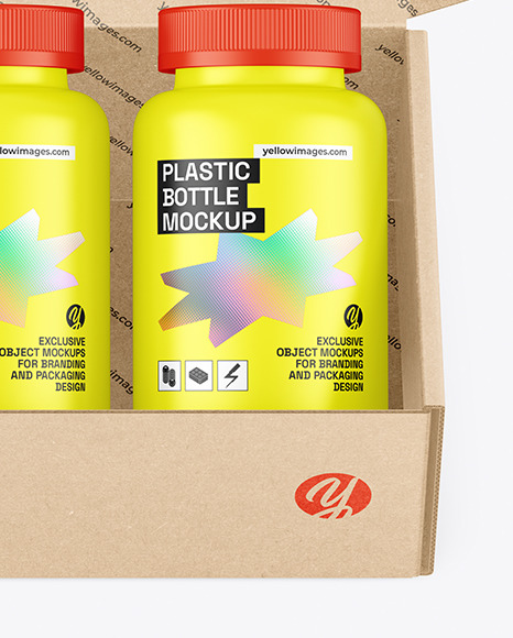 Opened Kraft Box With Bottles Mockup