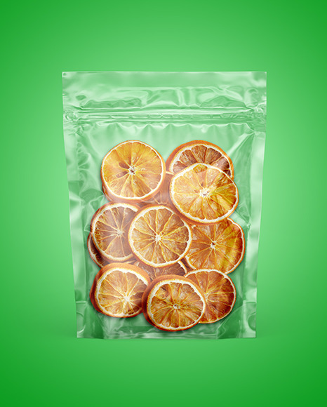 Transparent Pouch with Dried Oranges Mockup