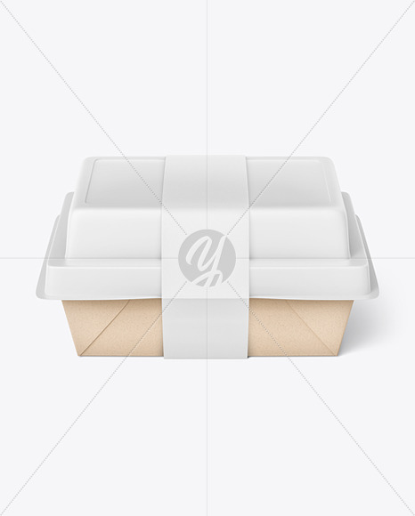 Kraft Paper Food Box w/ Plastic Lid in Paper Sleeve Mockup