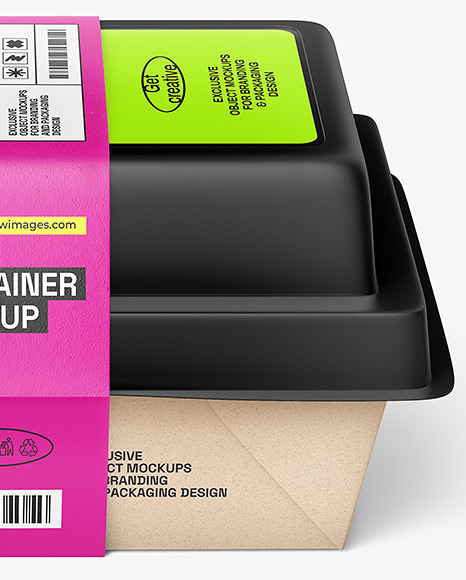 Kraft Paper Food Box w/ Plastic Lid in Paper Sleeve Mockup