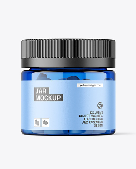 Blue Jar with Tablets Mockup