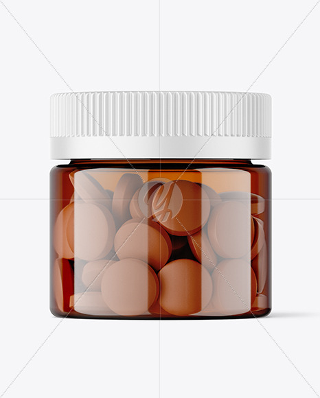 Amber Jar with Tablets Mockup