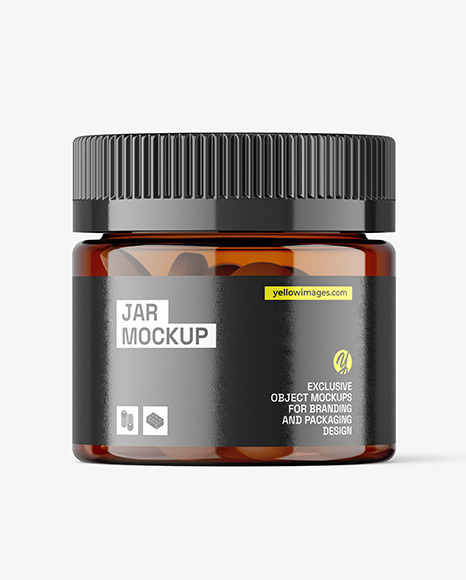 Amber Jar with Tablets Mockup