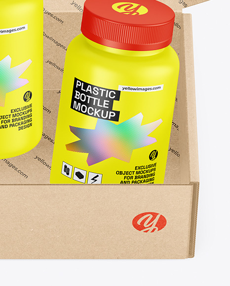 Opened Kraft Box With Bottles Mockup