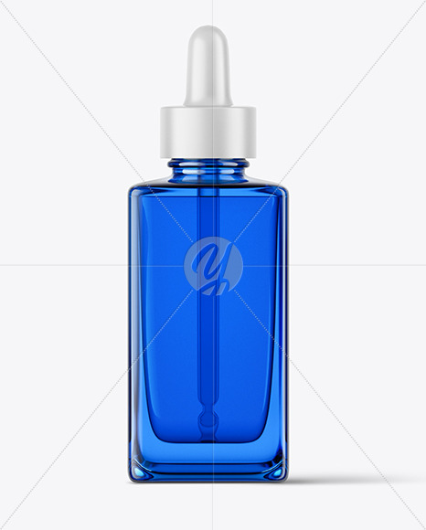 Blue Glass Square Dropper Bottle Mockup