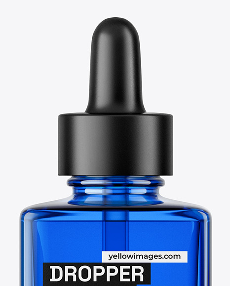 Blue Glass Square Dropper Bottle Mockup