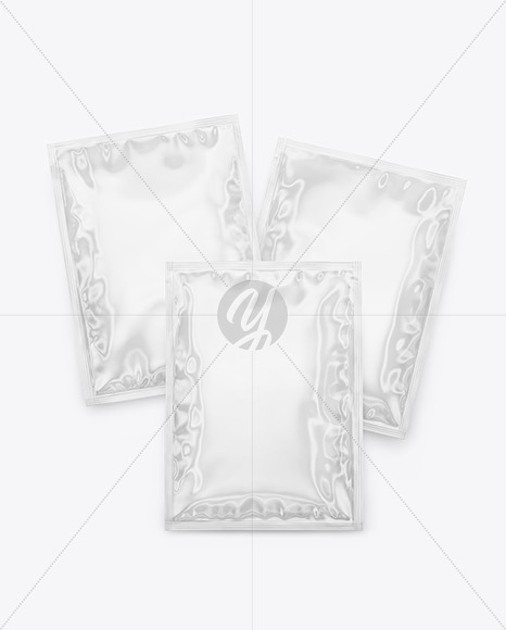 Three Glossy Sachets Mockup