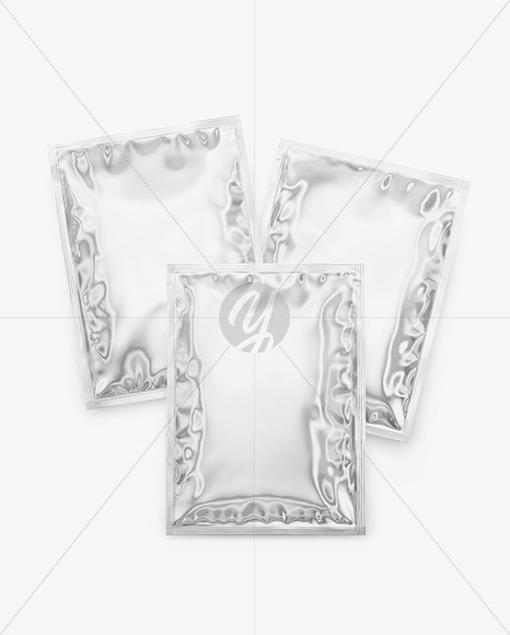 Three Glossy Metallic Sachets Mockup