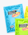 Three Glossy Metallic Sachets Mockup