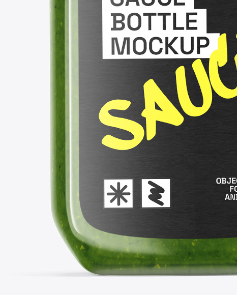 Glass Bottle with Pesto Sauce Mockup