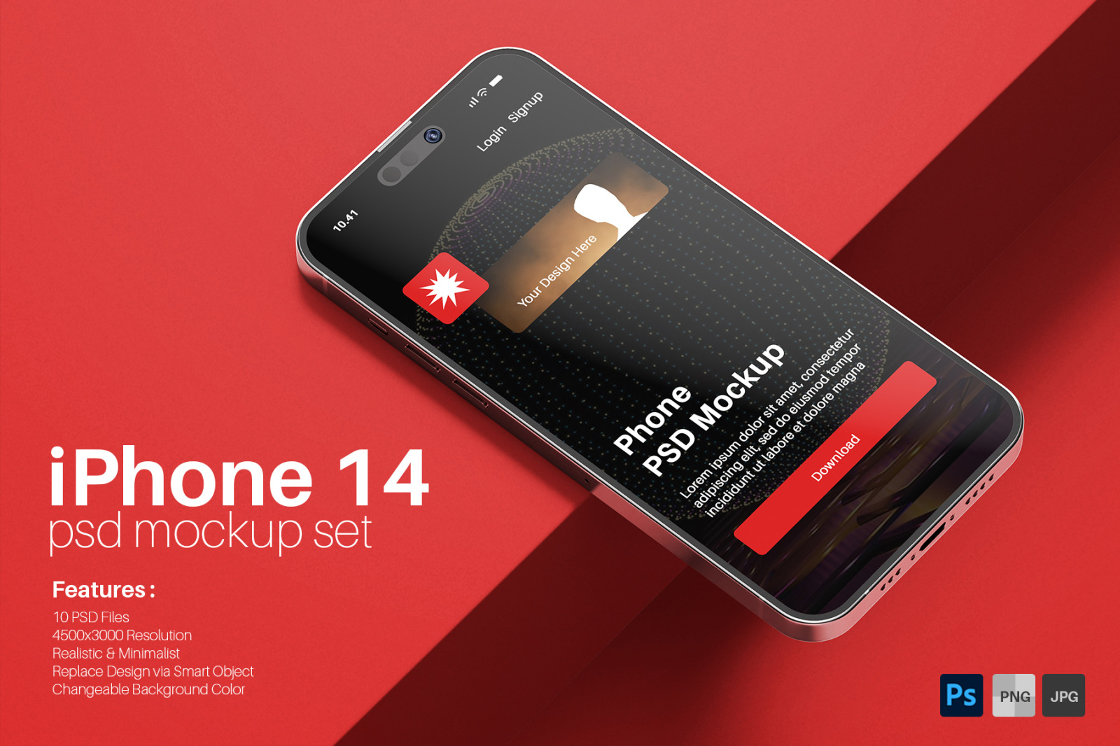 iPhone 14 Screen PSD Mockup Set in Modern Minimal Scene