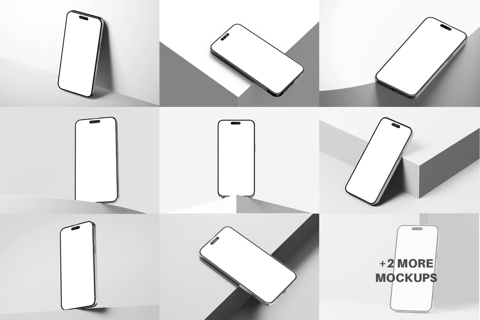 iPhone 14 Screen PSD Mockup Set in Modern Minimal Scene iPhone 14 Screen PSD Mockup Set in Modern Minimal Scene