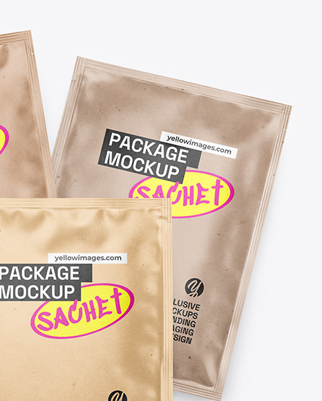 Three Kraft Sachets Mockup