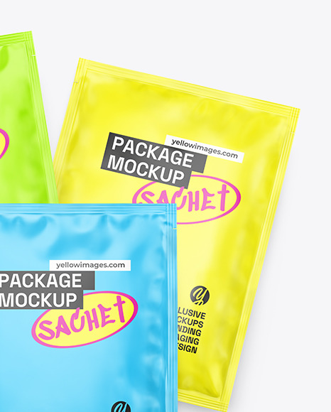 Three Matte Sachets Mockup