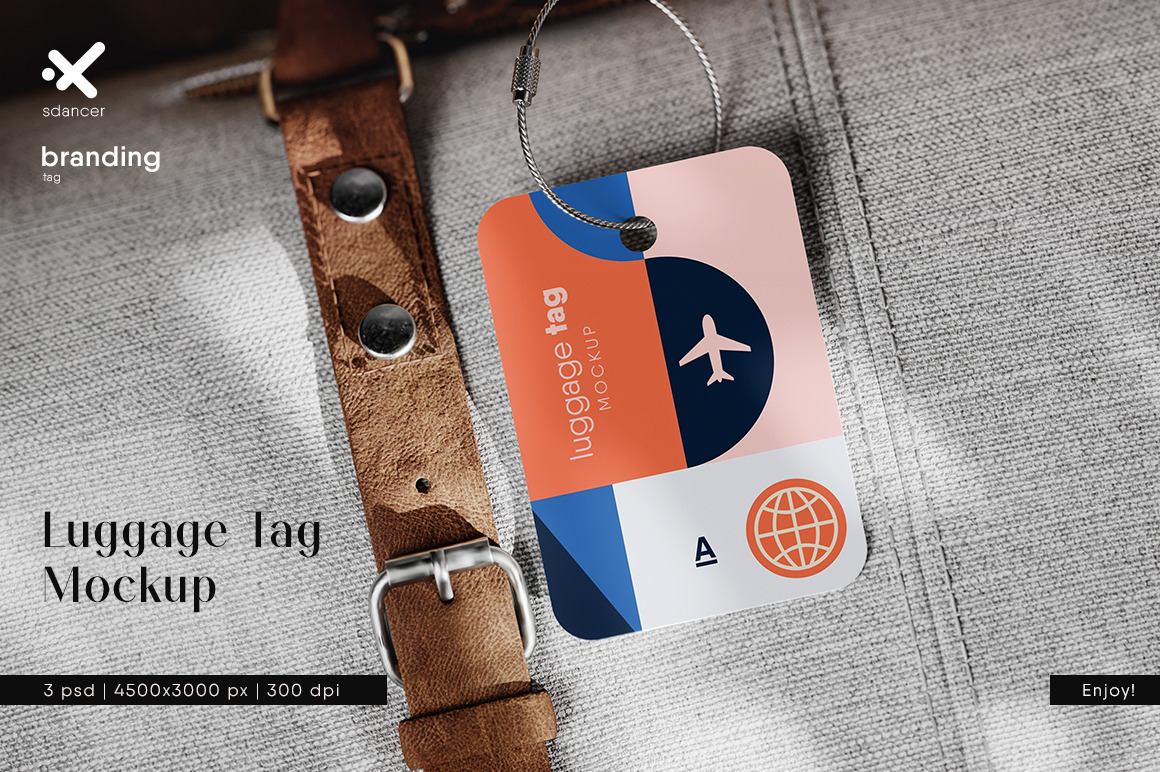 Luggage Tag with Cable Loop Mockup Luggage Tag with Cable Loop Mockup