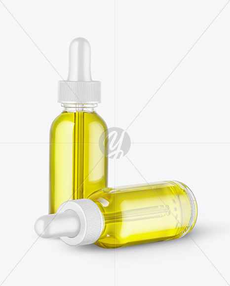 Two Clear Glass Dropper Bottle with Oil Mockup