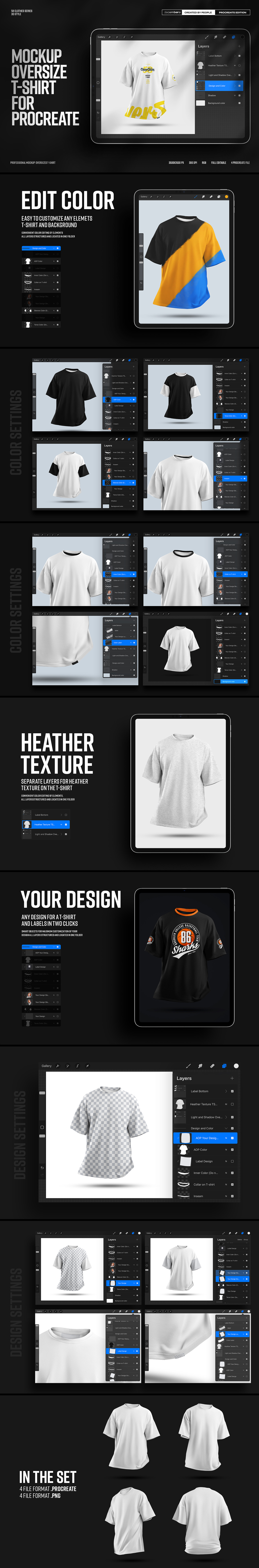 4 Mockups Oversize T-shirt for Procreate