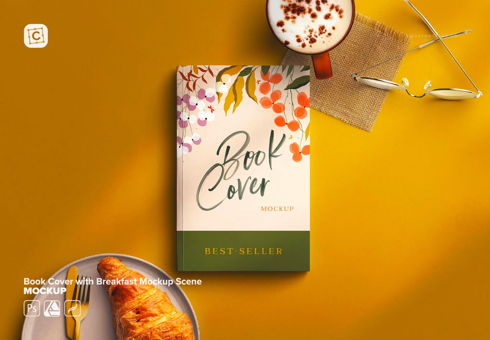 Book Cover with Breakfast Mockup Scene Book Cover with Breakfast Mockup Scene