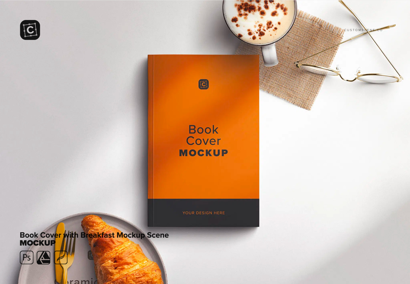 Book Cover with Breakfast Mockup Scene Book Cover with Breakfast Mockup Scene