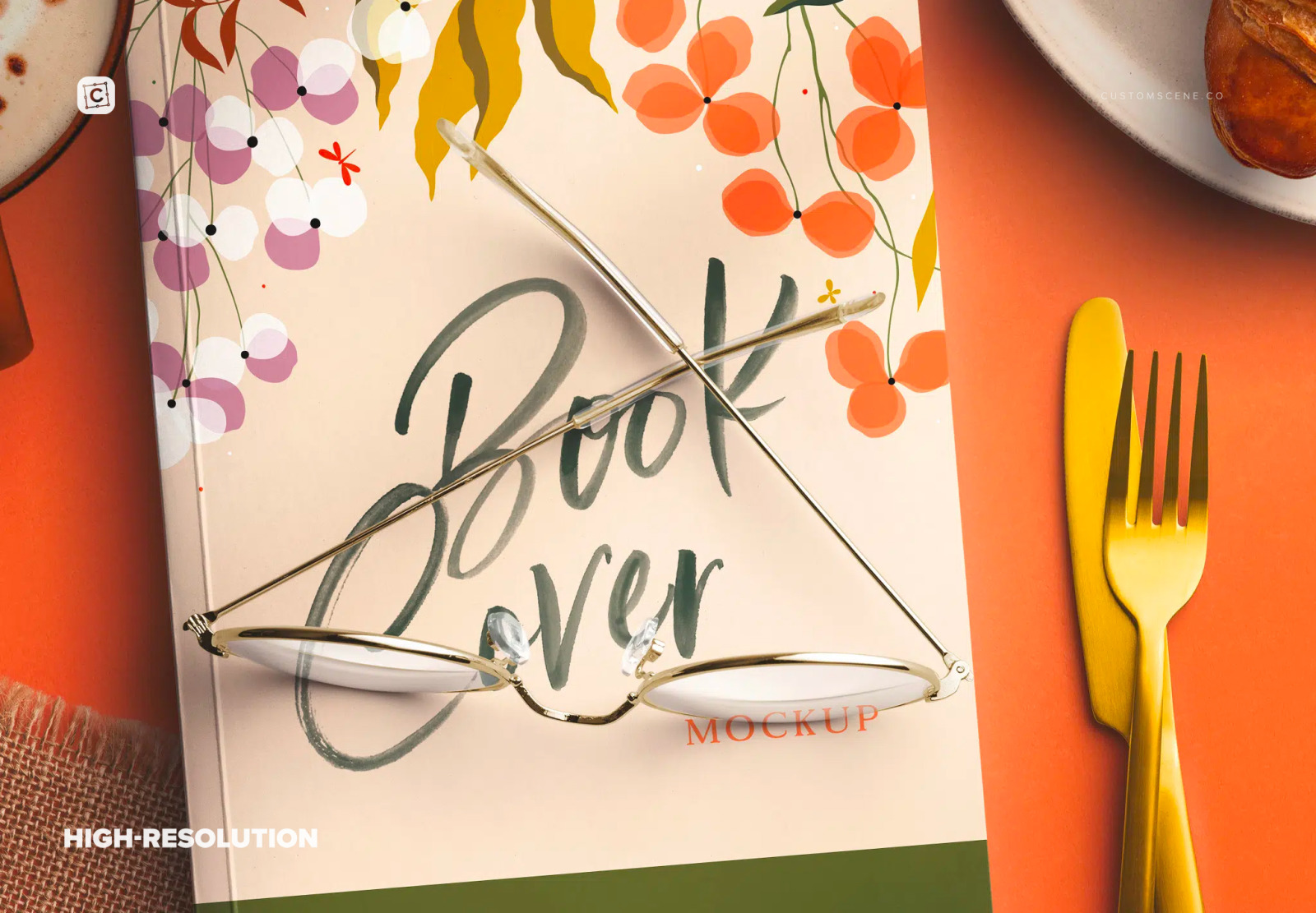 Book Cover with Breakfast Mockup Scene Book Cover with Breakfast Mockup Scene