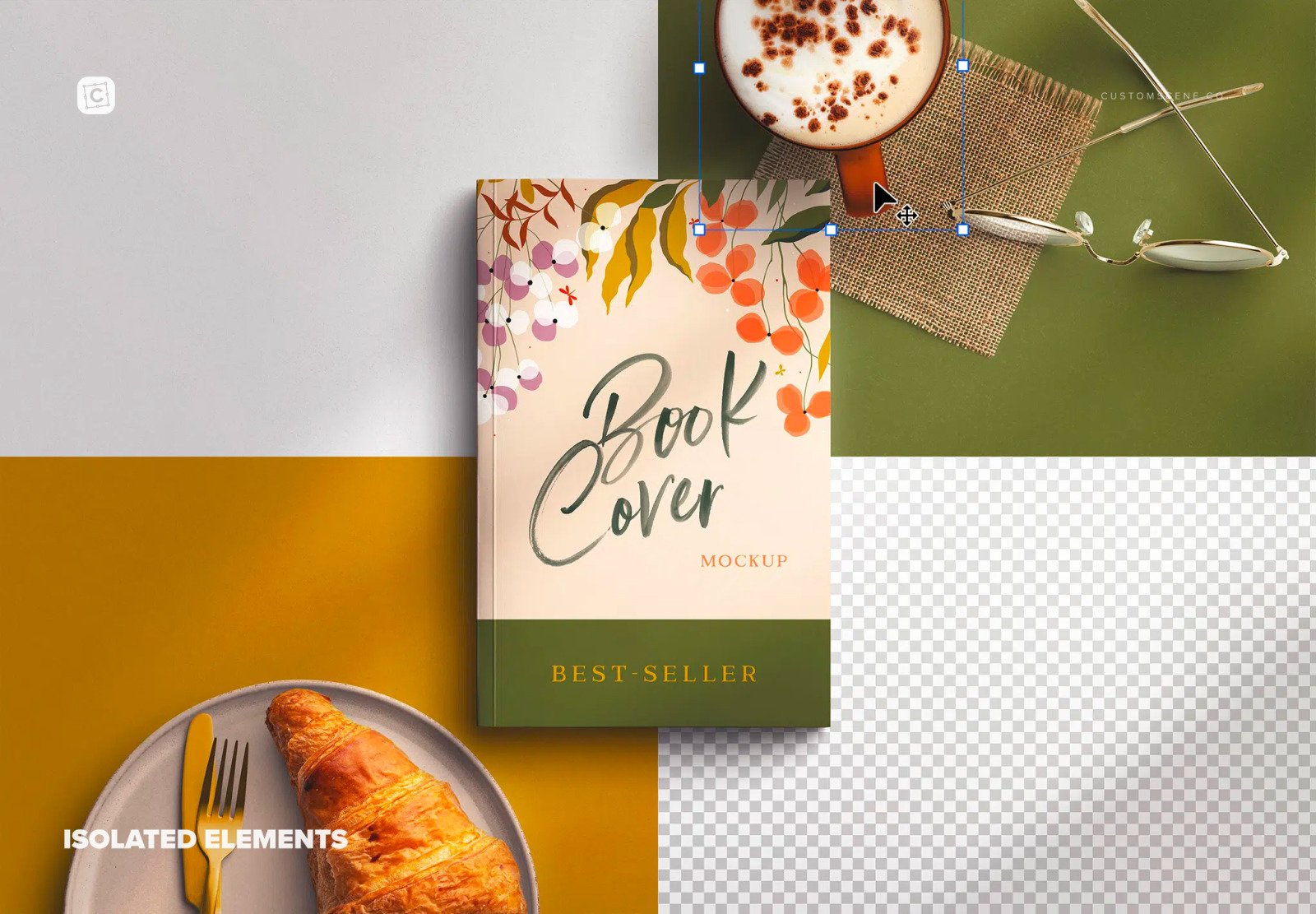 Book Cover with Breakfast Mockup Scene Book Cover with Breakfast Mockup Scene