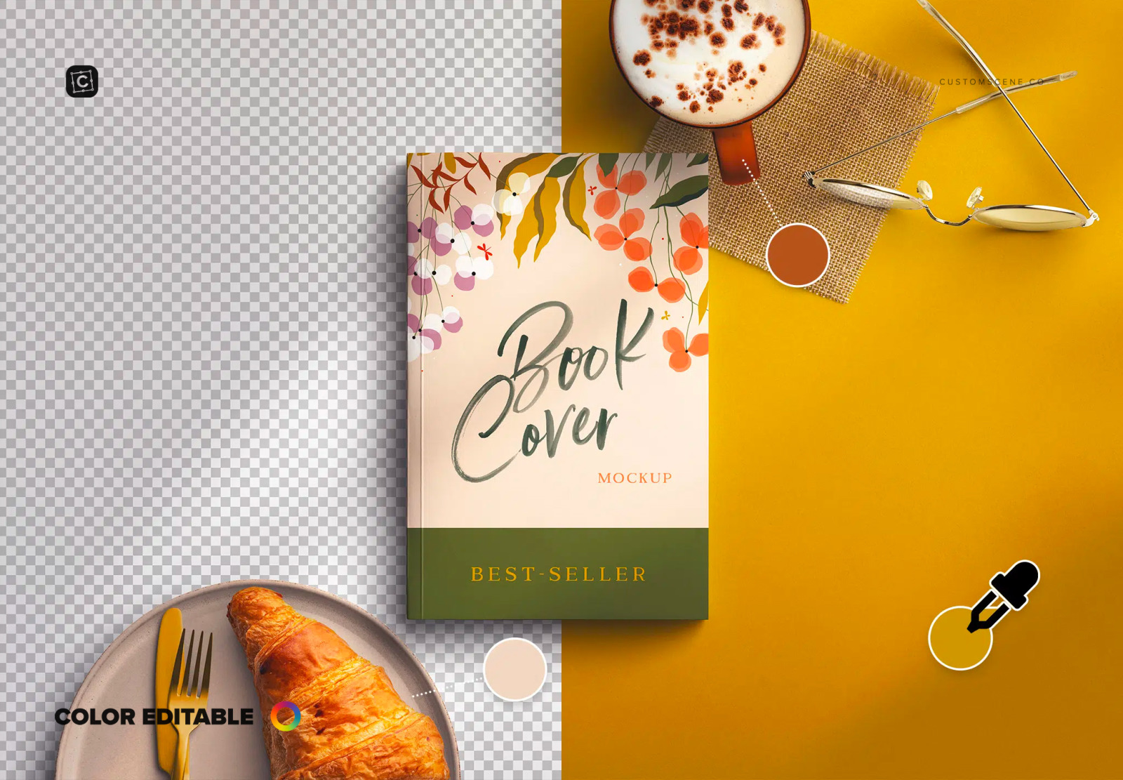 Book Cover with Breakfast Mockup Scene Book Cover with Breakfast Mockup Scene