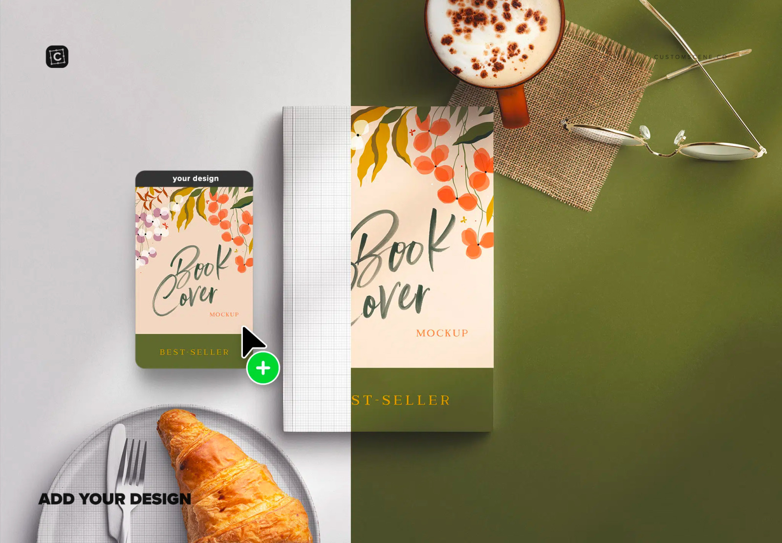 Book Cover with Breakfast Mockup Scene Book Cover with Breakfast Mockup Scene