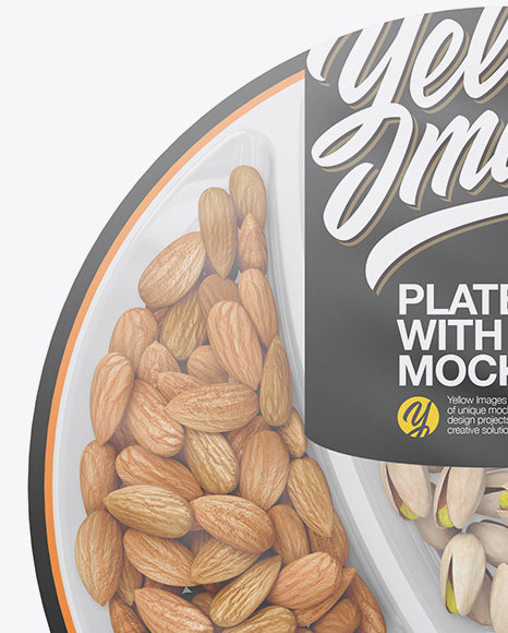 Plate with Nuts in Matte Film Mockup - Top Views