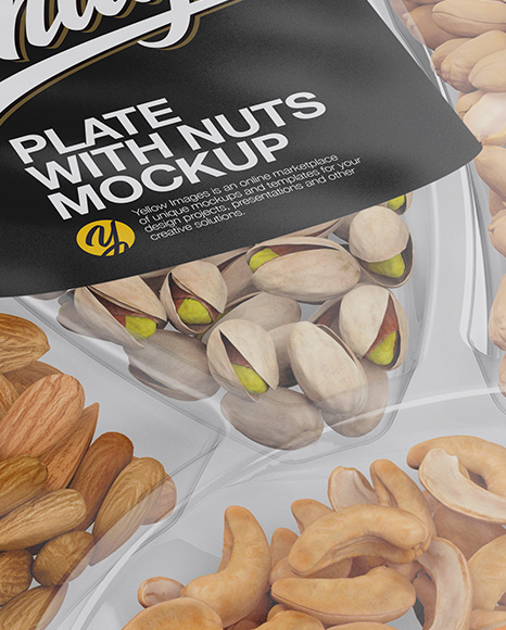 Plate with Nuts in Matte Film Mockup - Half Side View (High Angle Shot)