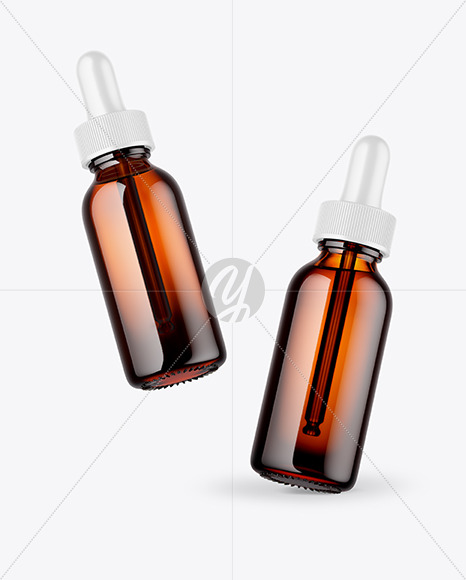 Two Amber Glass Dropper Bottle Mockup