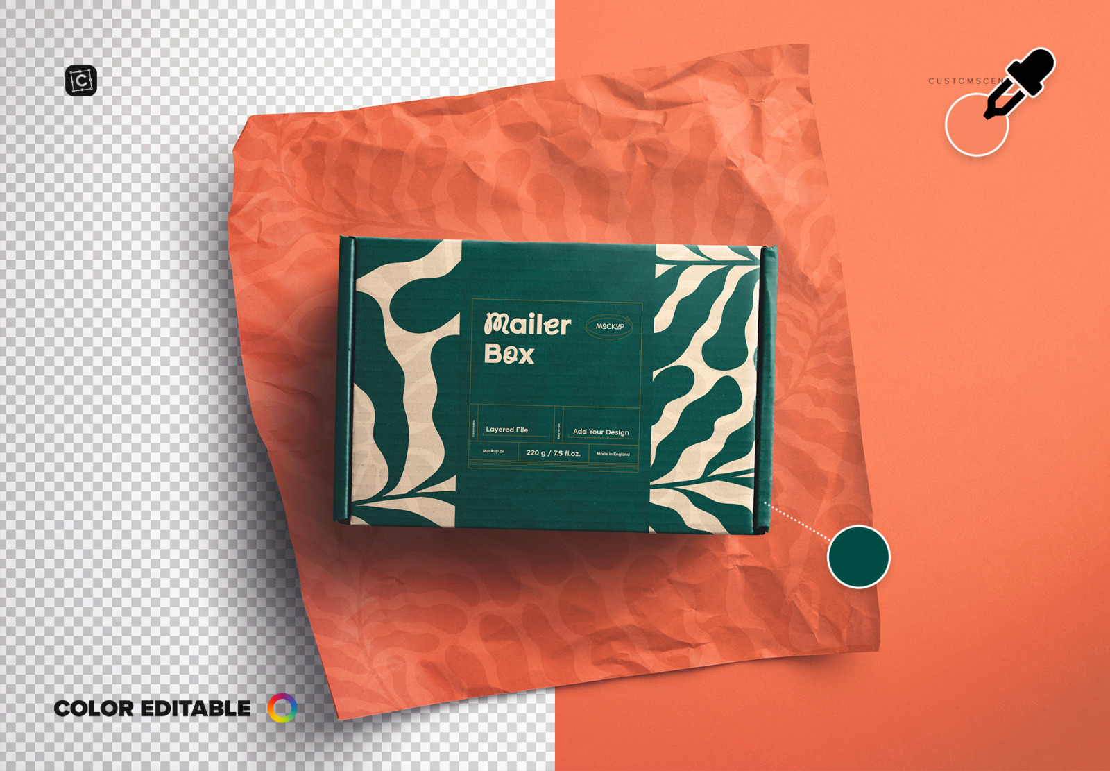 Mailer Box and Wrinkled Wrapping Paper Mockup